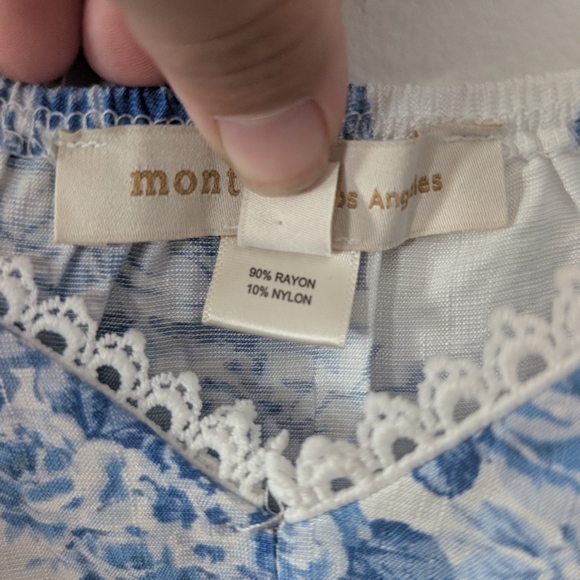 Monteau Los Angeles Floral Puffy Sleeve Cropped Blouse Size M - Picture 4 of 5